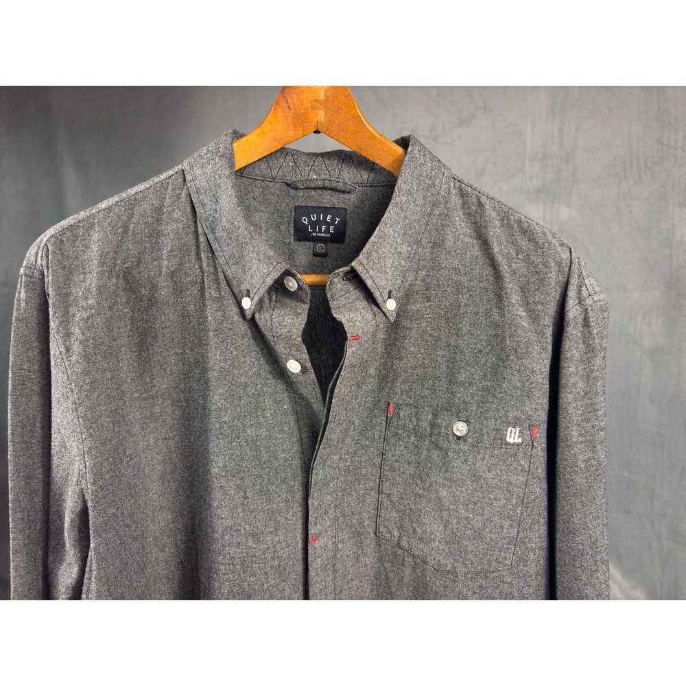 The Quiet Life Shirt Men Grey Button Shirt Workwear Skater Embroidered Indie   L
